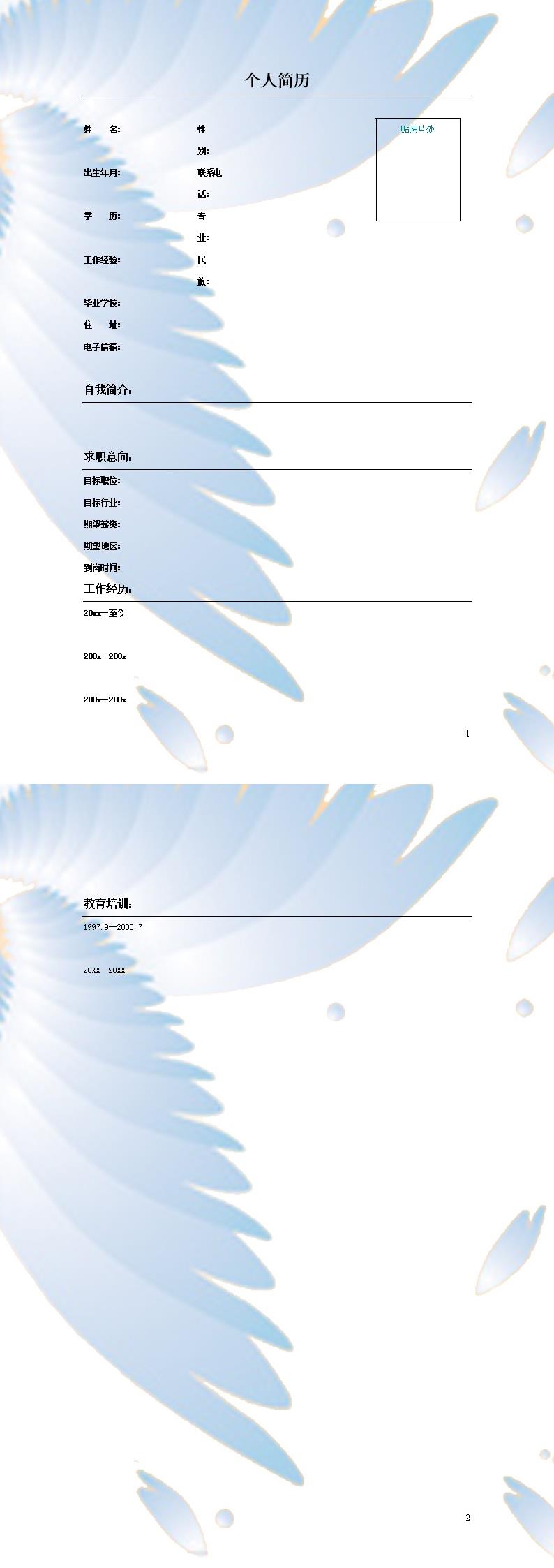 1265_带照片空白文本简历模板  - 医疗护理简历模板